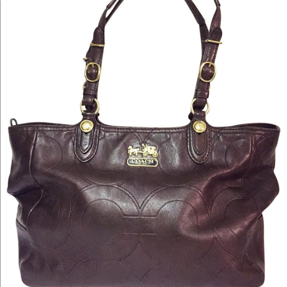 Coach Mia Embossed Medium Dark Brown Leather Tote
